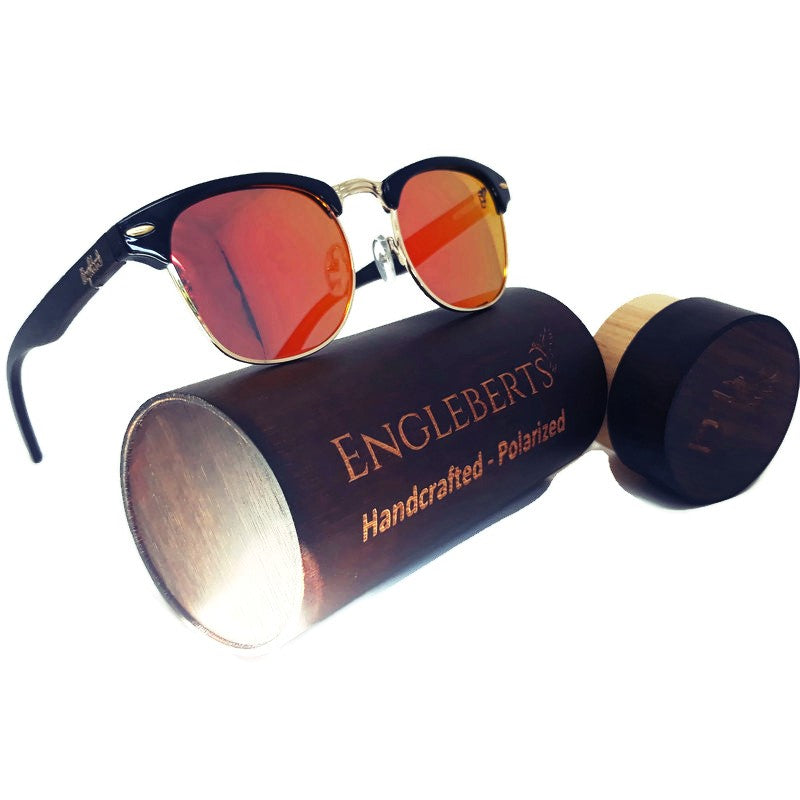 Sunset Polarized Sunglasses, Black Bamboo with Wood Case