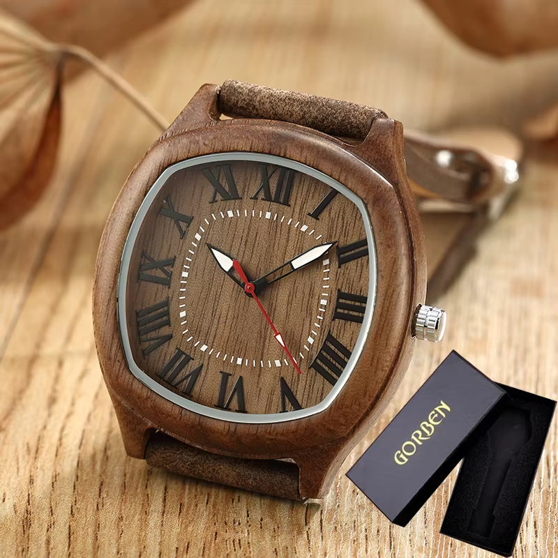 6TYPE Nature Wood Watches Men Women Genuine Leather Wrist Watch Handmade Bamboo Quartz-Watch Unisex Men'S Gift Relogio Masculino