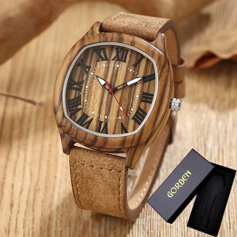 6TYPE Nature Wood Watches Men Women Genuine Leather Wrist Watch Handmade Bamboo Quartz-Watch Unisex Men'S Gift Relogio Masculino