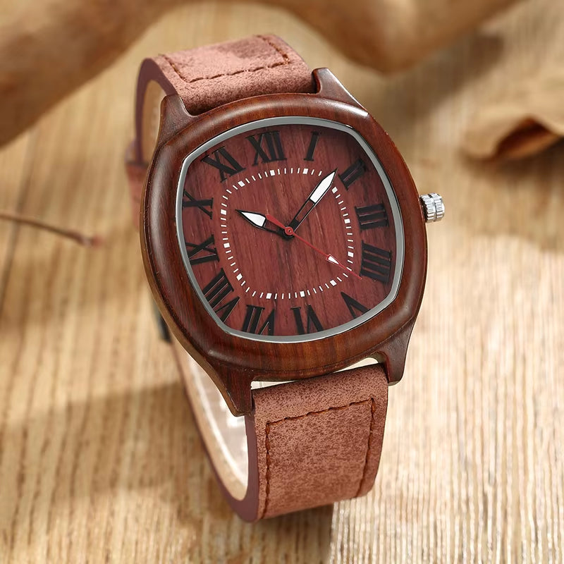 6TYPE Nature Wood Watches Men Women Genuine Leather Wrist Watch Handmade Bamboo Quartz-Watch Unisex Men'S Gift Relogio Masculino
