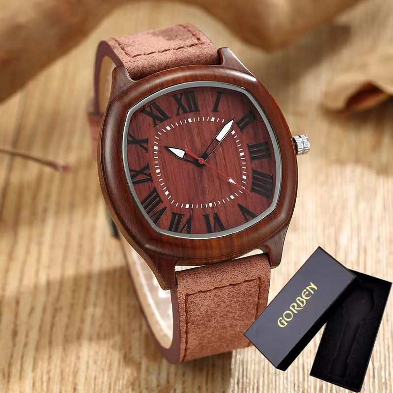 6TYPE Nature Wood Watches Men Women Genuine Leather Wrist Watch Handmade Bamboo Quartz-Watch Unisex Men'S Gift Relogio Masculino
