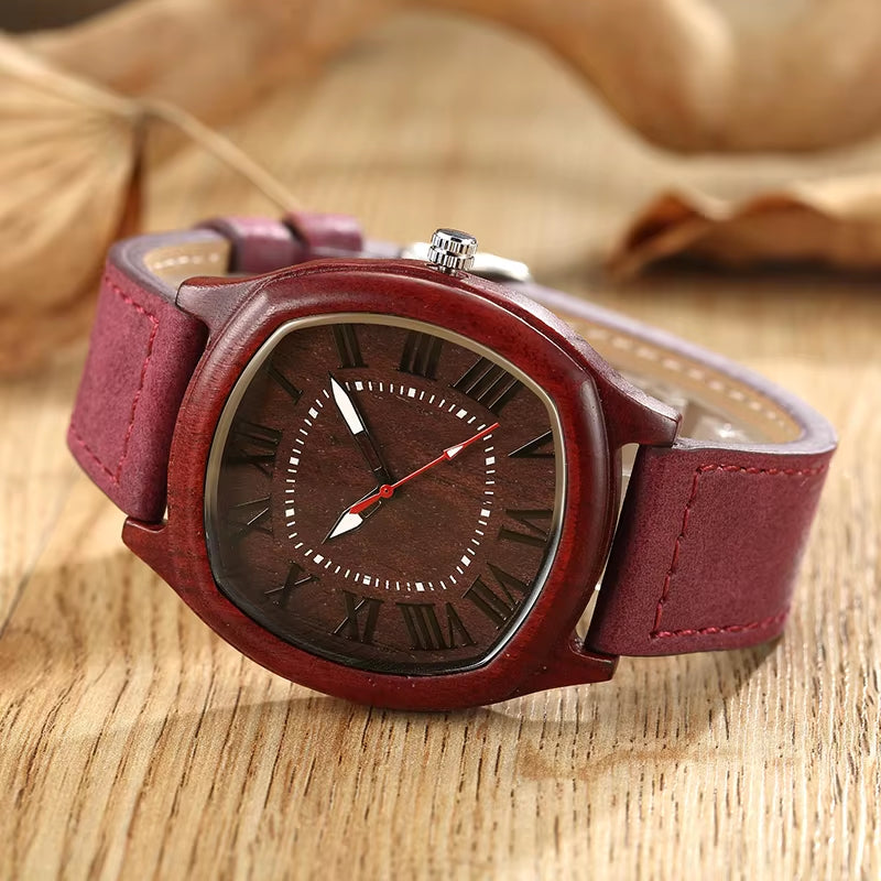6TYPE Nature Wood Watches Men Women Genuine Leather Wrist Watch Handmade Bamboo Quartz-Watch Unisex Men'S Gift Relogio Masculino