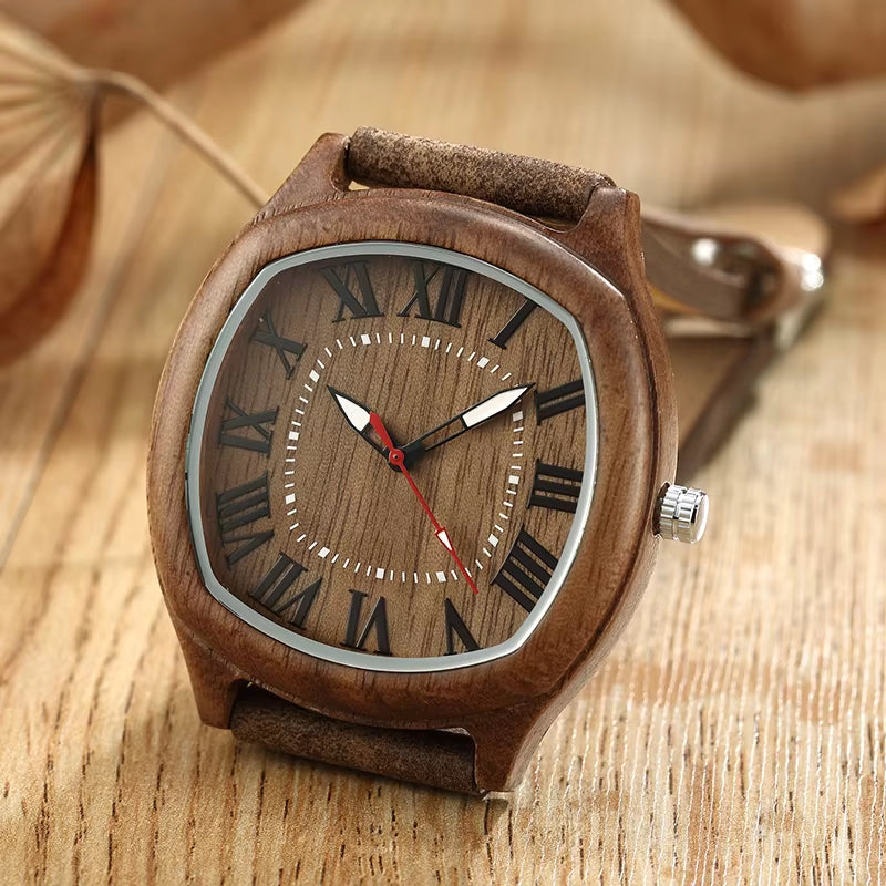 6TYPE Nature Wood Watches Men Women Genuine Leather Wrist Watch Handmade Bamboo Quartz-Watch Unisex Men'S Gift Relogio Masculino