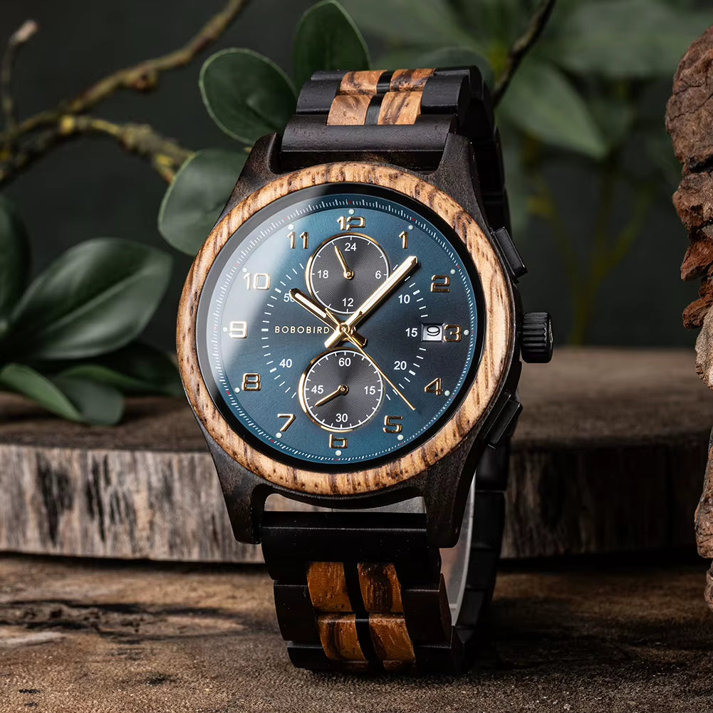 Wooden Watch for Men  Chronograph Wristwatch with Luminous Hands Wood Watches Anniversary Gift for Him