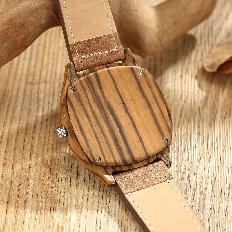 6TYPE Nature Wood Watches Men Women Genuine Leather Wrist Watch Handmade Bamboo Quartz-Watch Unisex Men'S Gift Relogio Masculino