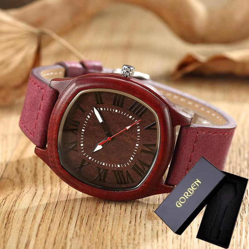6TYPE Nature Wood Watches Men Women Genuine Leather Wrist Watch Handmade Bamboo Quartz-Watch Unisex Men'S Gift Relogio Masculino