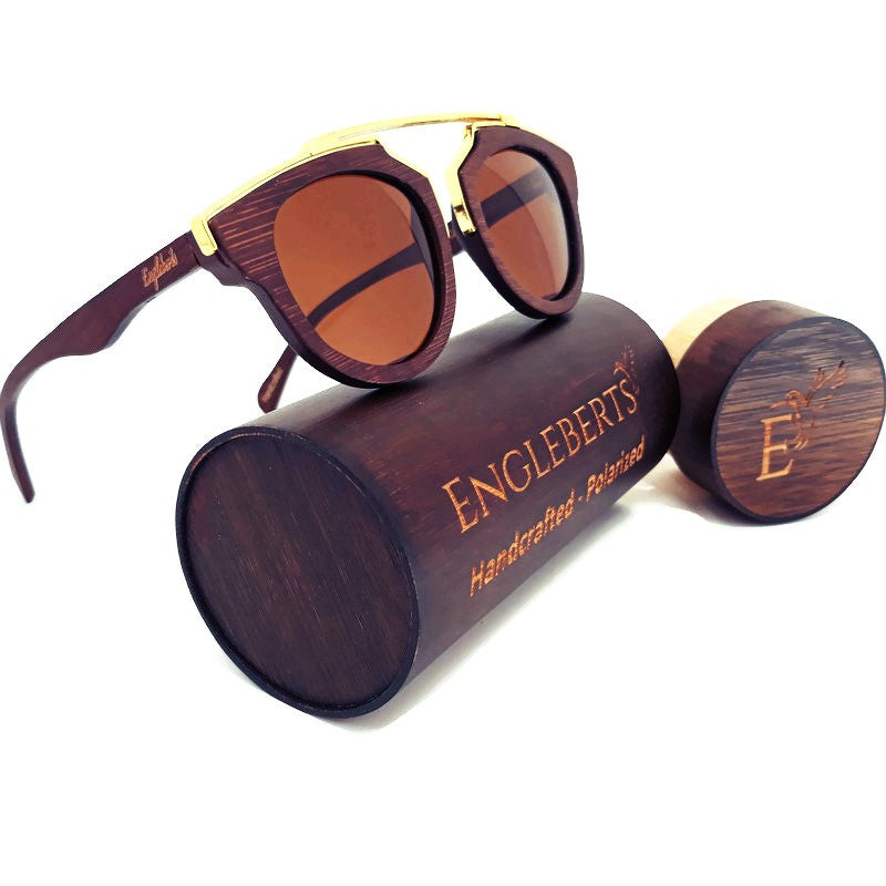 Cherry Wood Full Frame, Polarized with Gold Trim and Bamboo Case